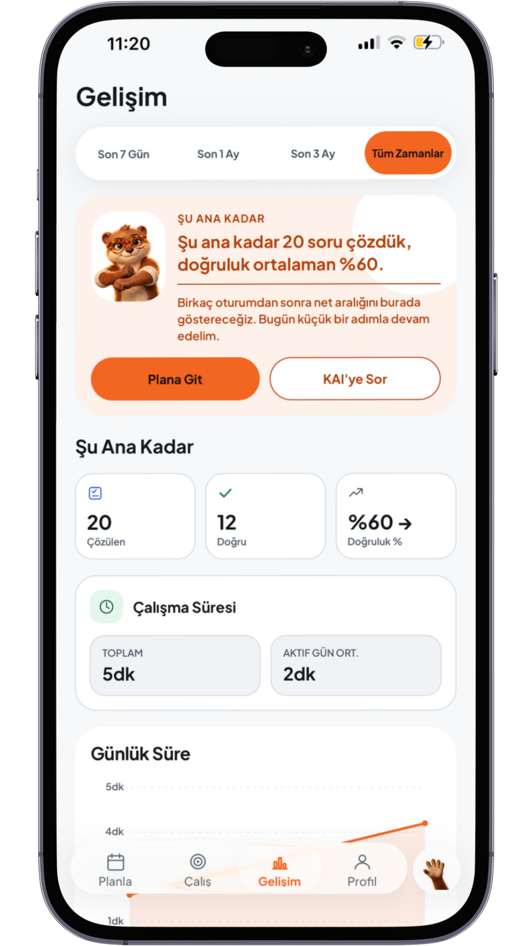 Kavra gelişim takibi ekranı