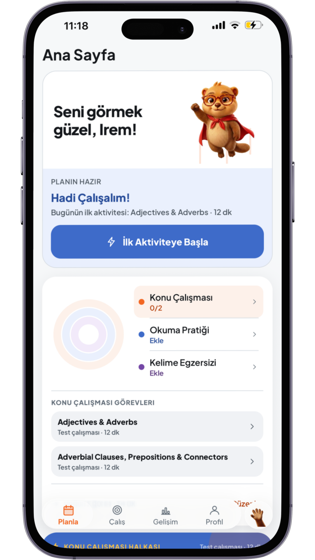 Kavra haftalık çalışma planı ekranı